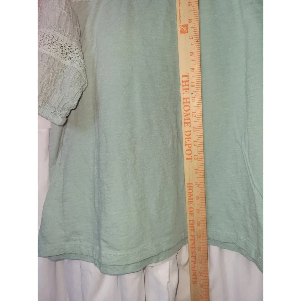 LOFT Mint Green Smocked Lace Puff Sleeve Top Womens Large Knit Blouse 1322